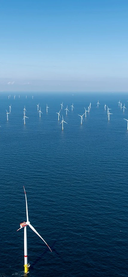 Photograph of an offshore wind farm purchased from Shutterstock.