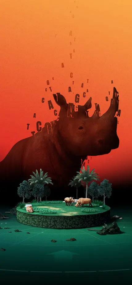 Artist’s concept illustrating the rhino's decreasing geographical range and loss of genetic variability. Artwork is courtesy of Mark Belan | artscistudios.com.