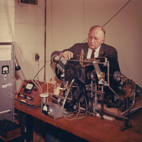 Charles Stacy French working with a machine at the Department of Plant Biology.